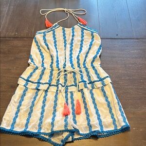 Asta Resort Bas a Surf Blue/ White Cotton Halter Style Romper